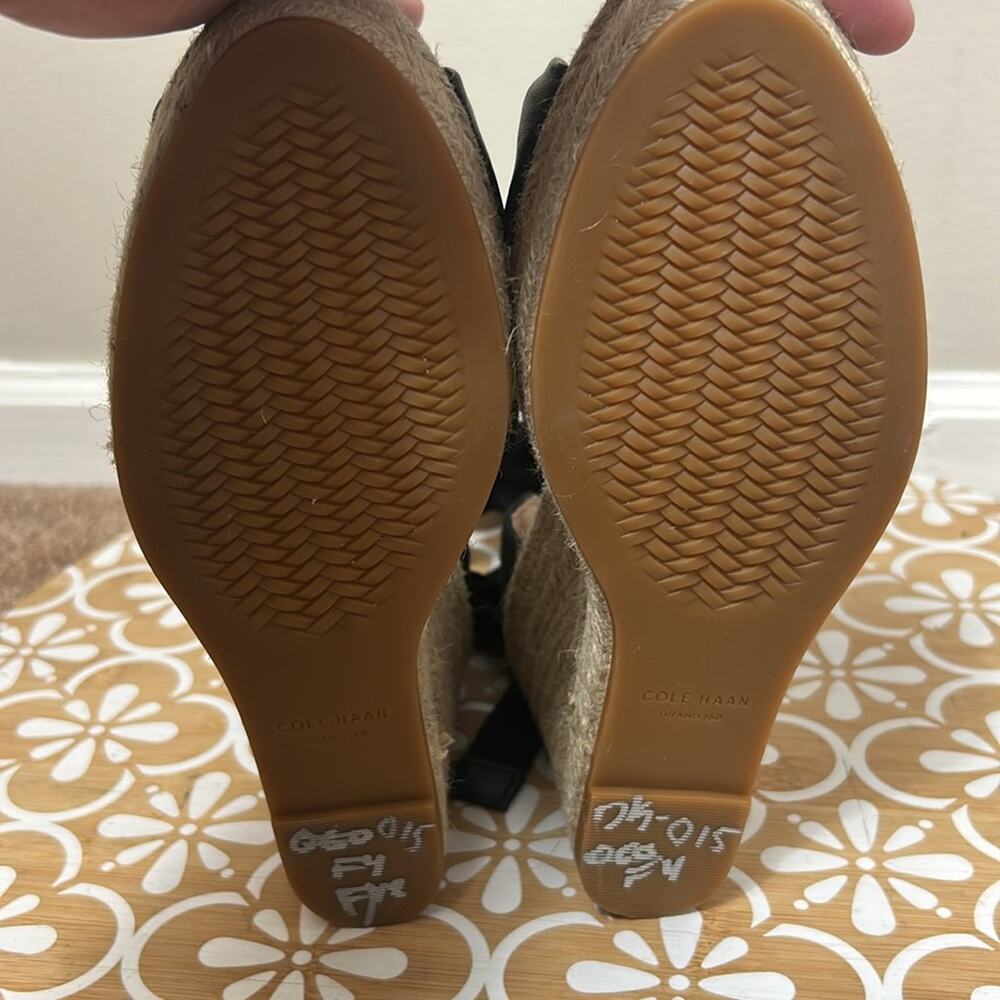 NWT Cole Haan Cloudfeel Hampton ankle tie espadrille wedge sandal in Black, 9 - Picture 10 of 11